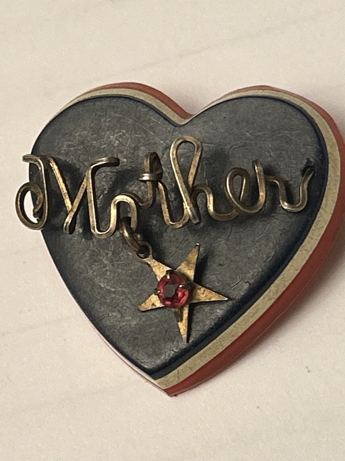 Vintage Sweetheart Brooch Pin Mother Unique Patriotic Bakelite Odd Material - Vintage Jewelry Collective