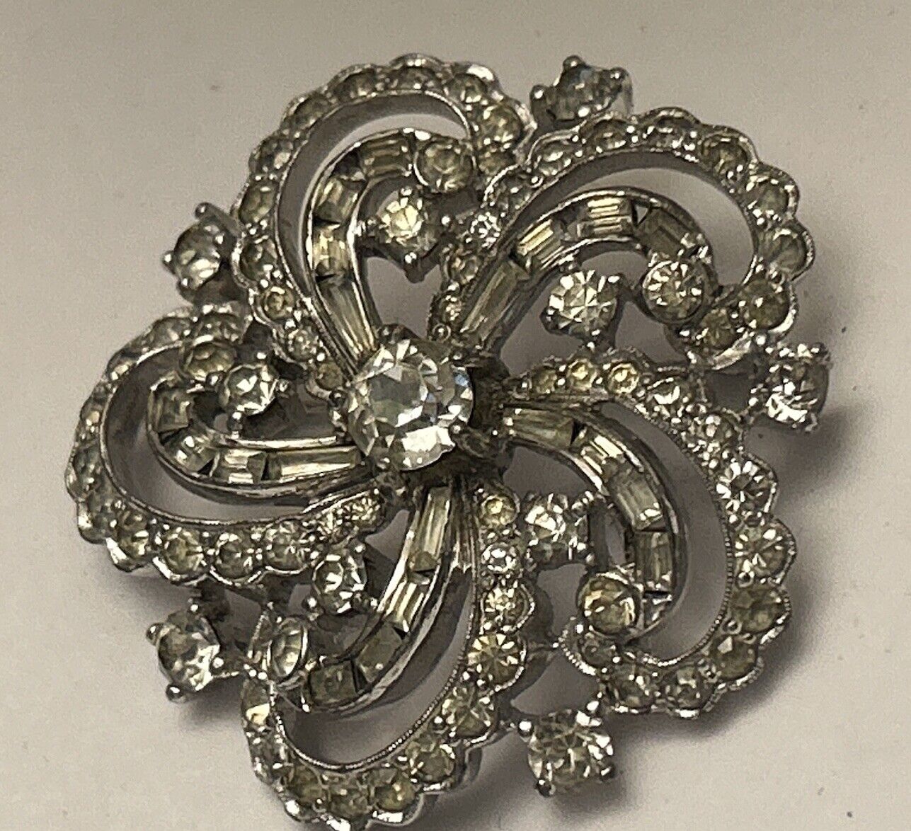 Vintage Jomaz Clear Rhinestone Pin Brooch Swirl Large 2” Crystal Mazer - Vintage Jewelry Collective