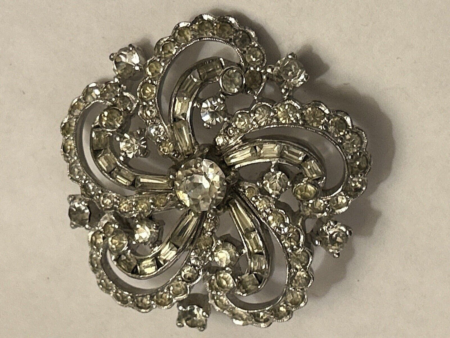 Vintage Jomaz Clear Rhinestone Pin Brooch Swirl Large 2” Crystal Mazer - Vintage Jewelry Collective