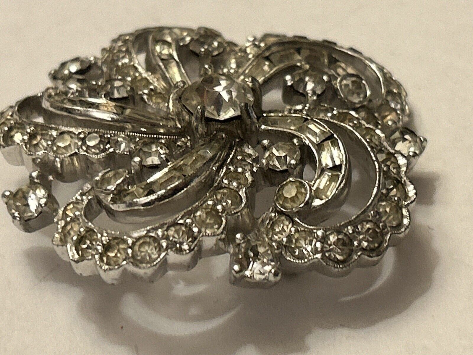 Vintage Jomaz Clear Rhinestone Pin Brooch Swirl Large 2” Crystal Mazer - Vintage Jewelry Collective