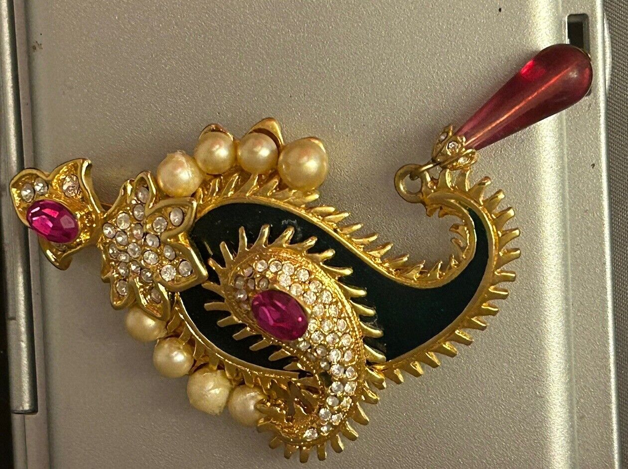 Vintage KJL Paisley Moghul Maharani Vintage Brooch Enamel Kenneth J Lane - Vintage Jewelry Collective