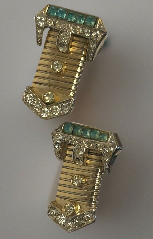 Vintage Coro Belt Buckle Rhinestone Screw Back Earrings Channel Set - Vintage Jewelry Collective