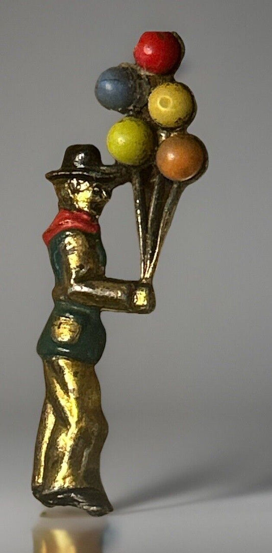 Vintage Man Selling Balloons Pin Brooch Figural 1940’ Enameled Glass Cabochon - Vintage Jewelry Collective