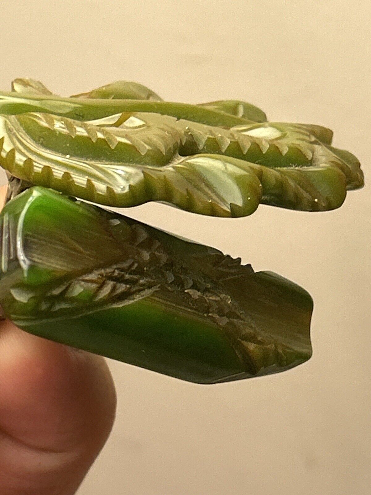 Vintage Deep Carved Bakelite Dress Clip Pin Figural Green Flower Leaf  1920s Lot - Vintage Jewelry Collective