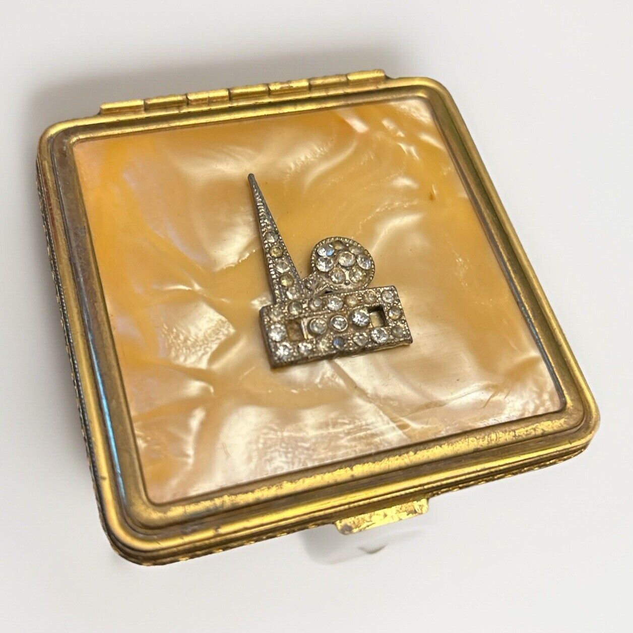 Rhinestone Celluloid Makeup Compact 