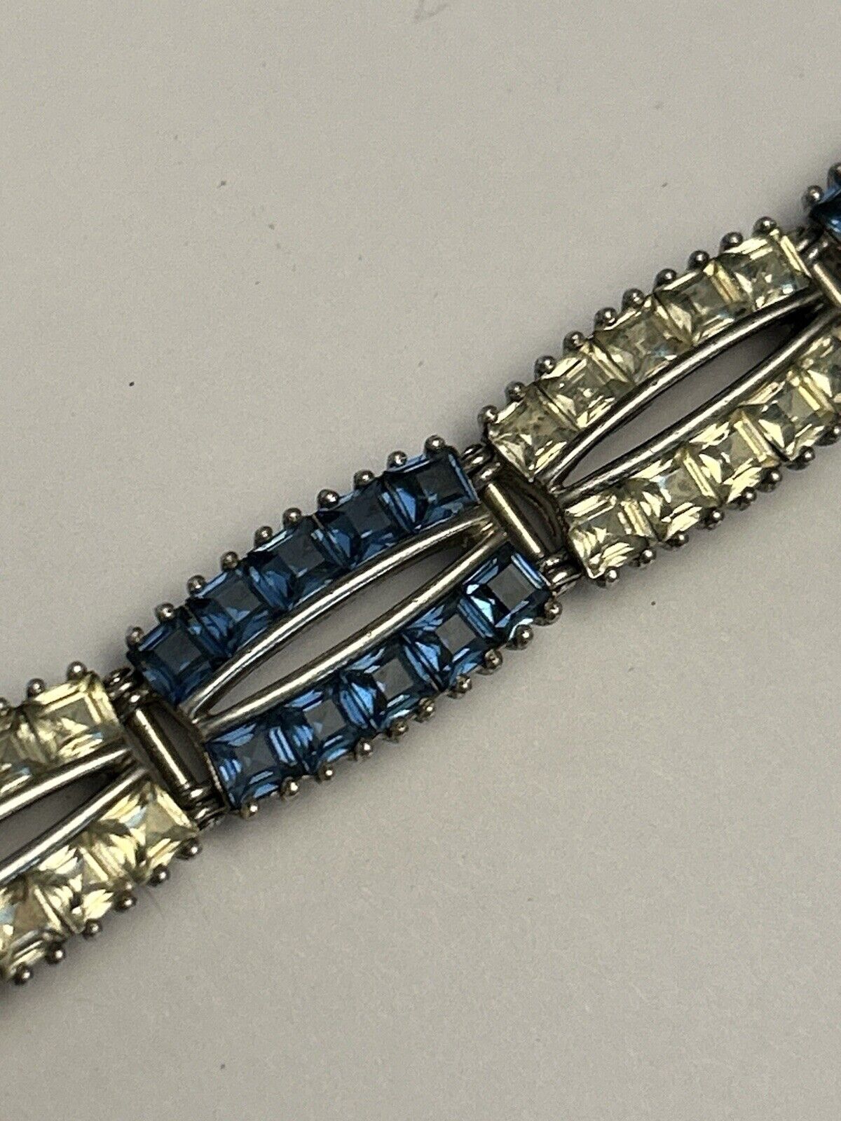 Vintage Invisible Set Art Deco Bracelet Dujay Mazer Glass Rhinestone Glass - Vintage Jewelry Collective