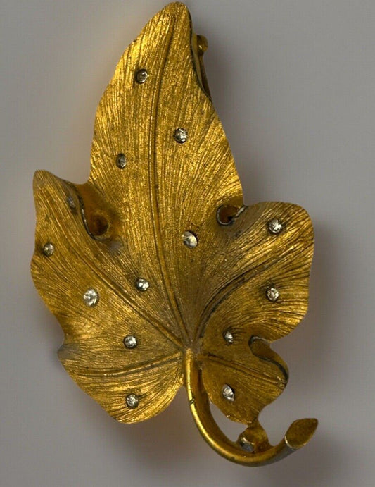 Vintage Pennino Floral Leaf Brooch Rhinestone Pin Vintage Costume Jewelry - Vintage Jewelry Collective