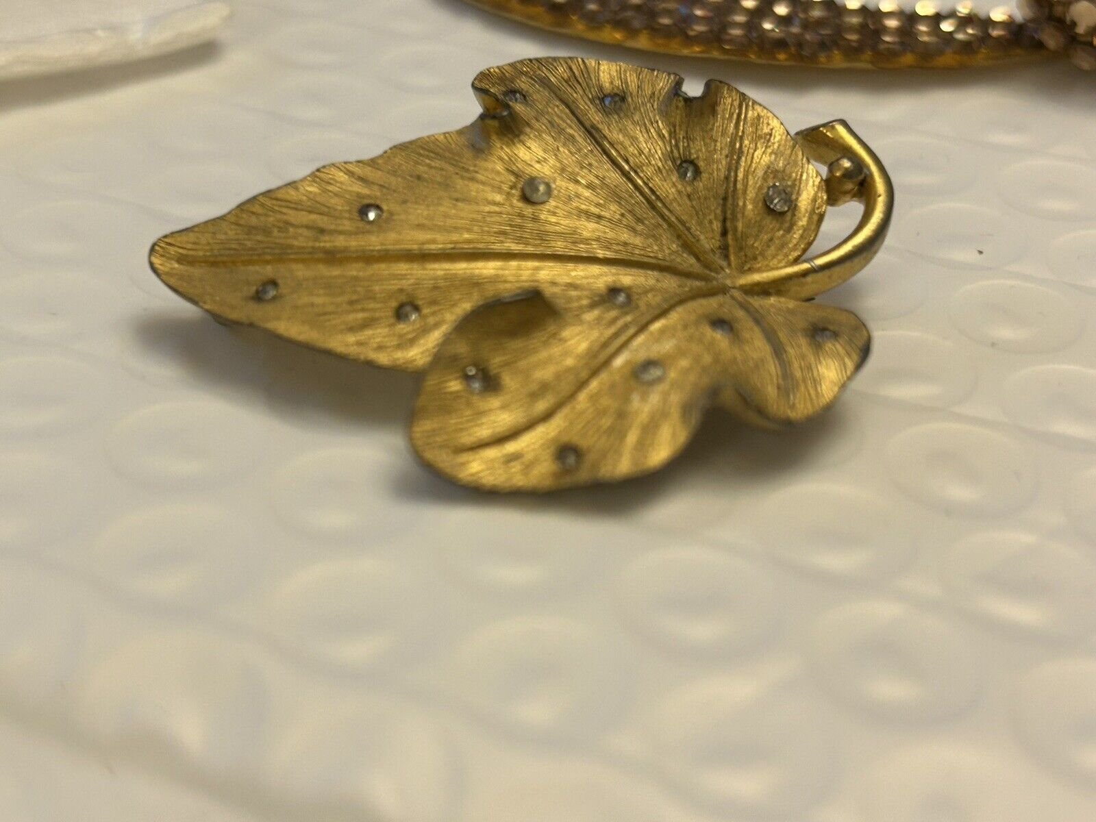 Vintage Pennino Floral Leaf Brooch Rhinestone Pin Vintage Costume Jewelry - Vintage Jewelry Collective