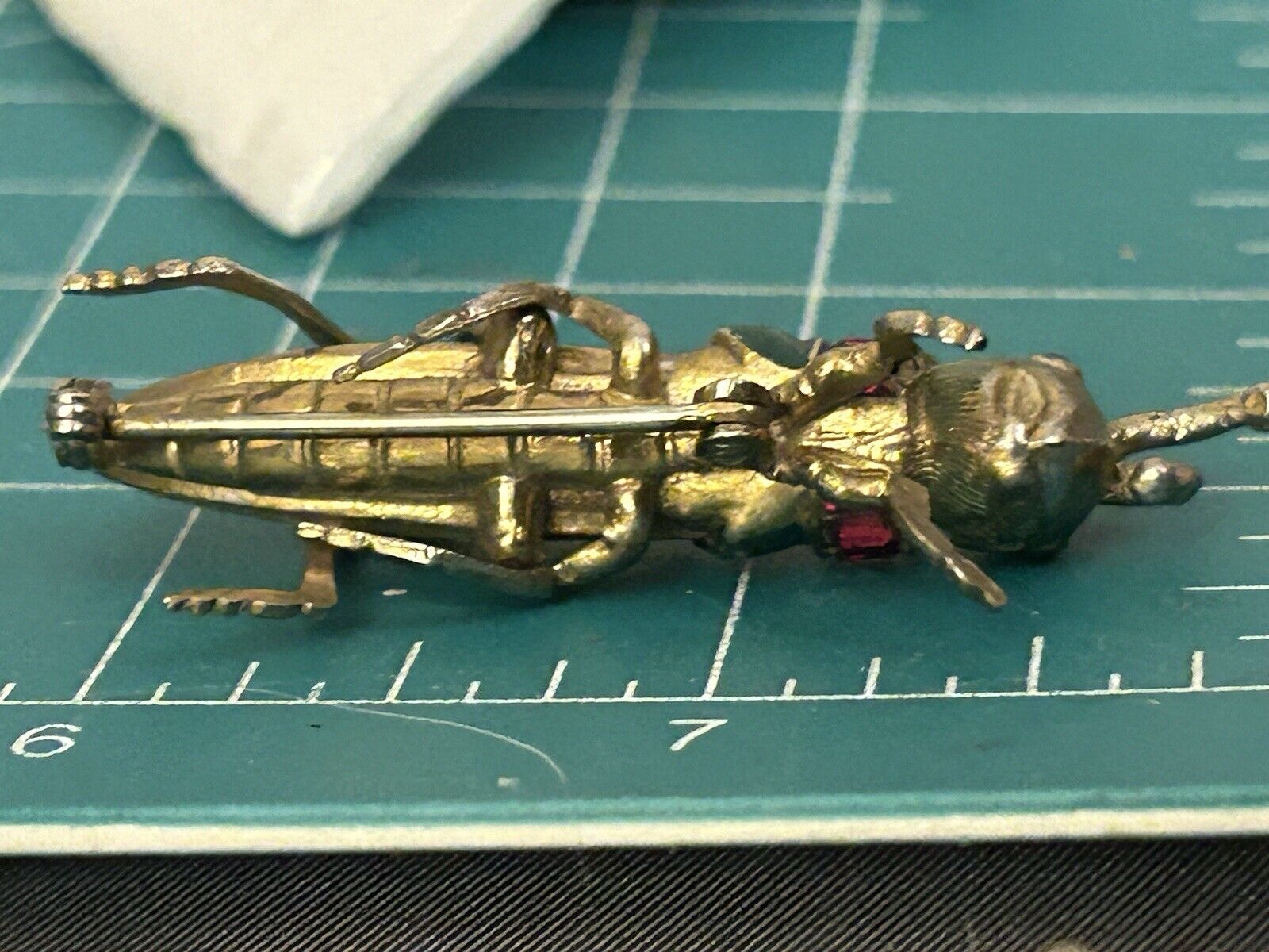 Vintage Enamel Rhinestone Cricket Brooch 3-D Figural Insect Bug - Vintage Jewelry Collective