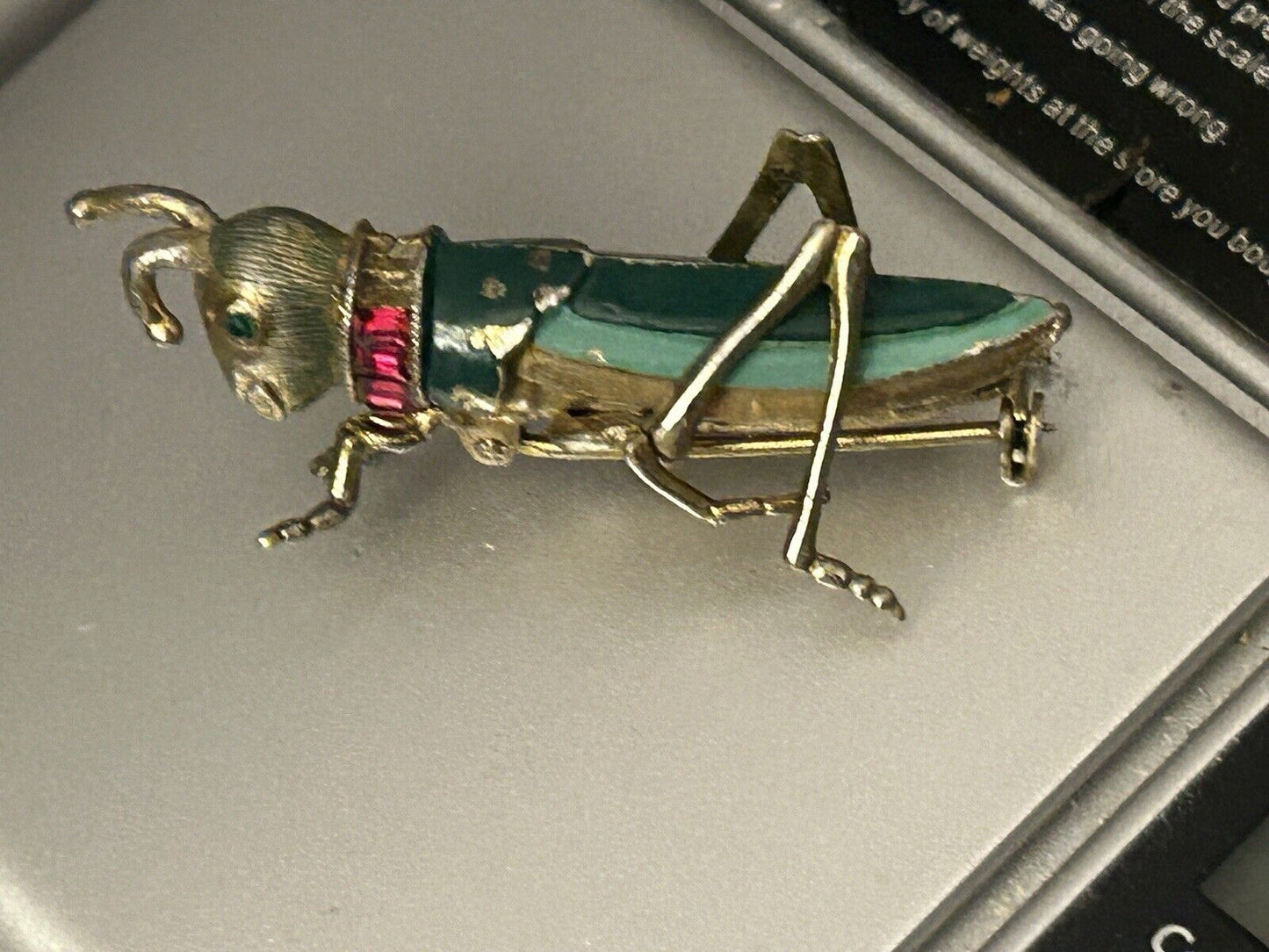 Vintage Enamel Rhinestone Cricket Brooch 3-D Figural Insect Bug - Vintage Jewelry Collective