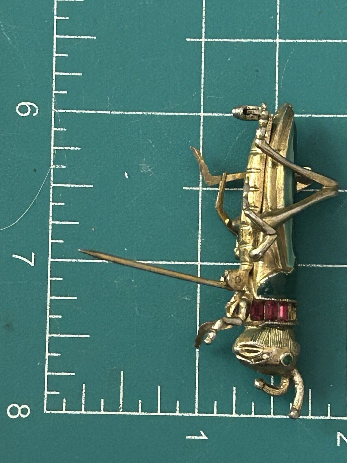 Vintage Enamel Rhinestone Cricket Brooch 3-D Figural Insect Bug - Vintage Jewelry Collective