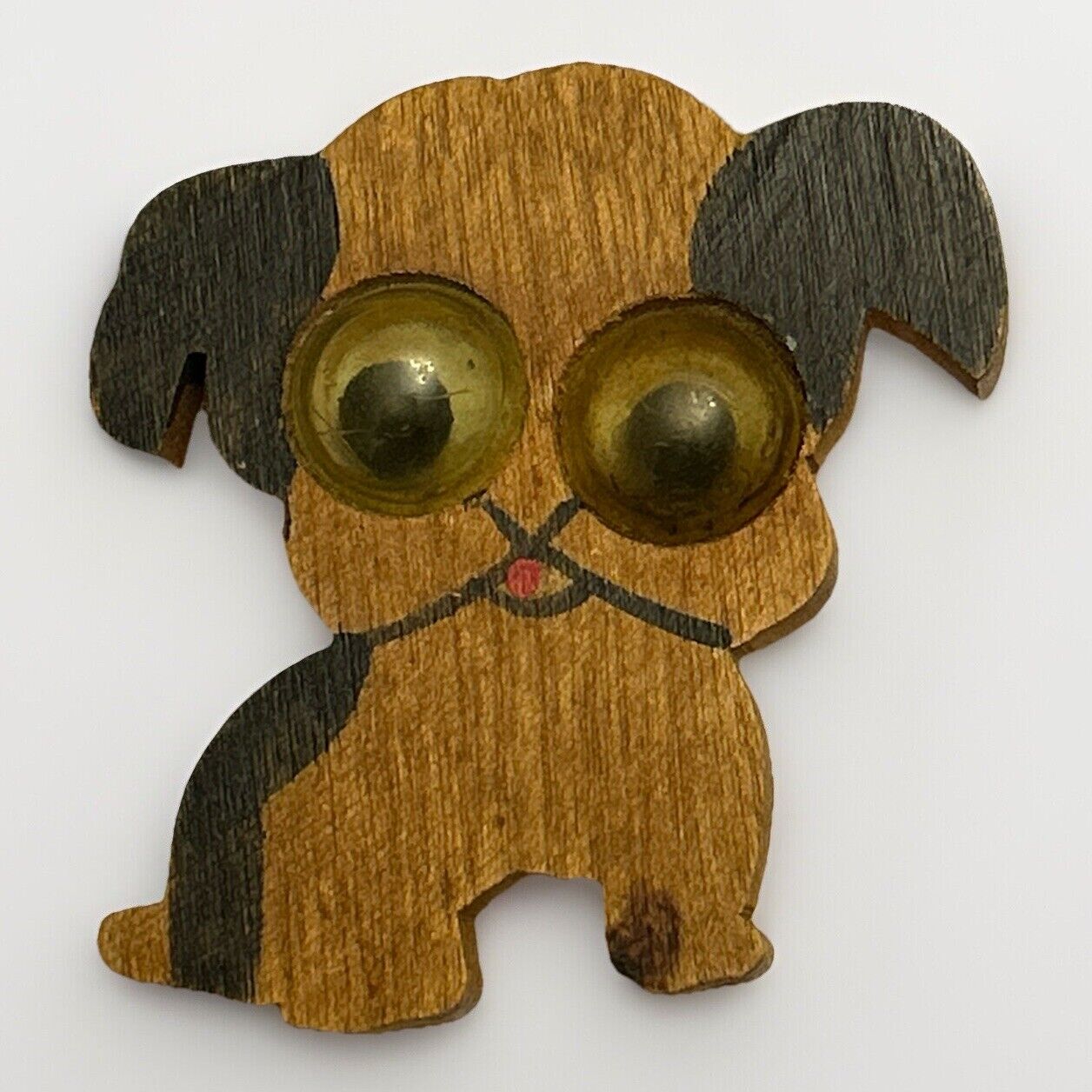 Vintage Wooden Google Eyes Dog Pin Brooch Figural 1930 40’s Cute Puppy - Vintage Jewelry Collective