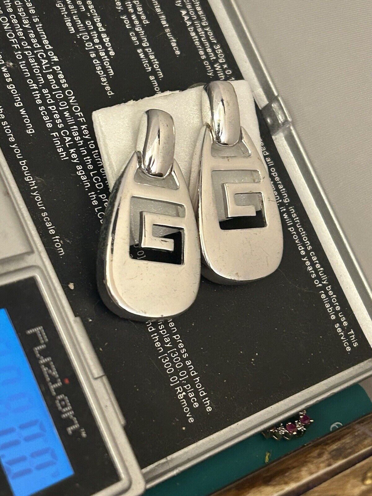 Vintage Givenchy Logo G Earrings Drop Dangle Pierced Silver Plated Haute Couture - Vintage Jewelry Collective