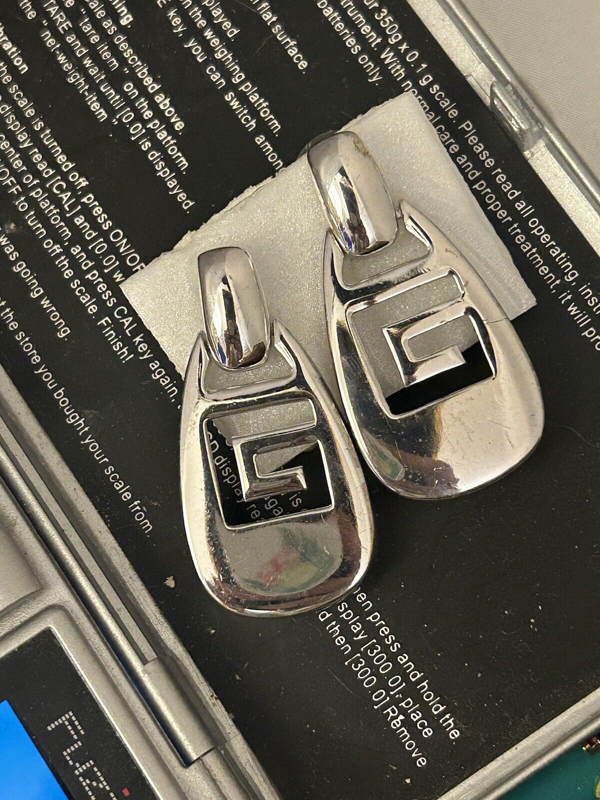 Vintage Givenchy Logo G Earrings Drop Dangle Pierced Silver Plated Haute Couture - Vintage Jewelry Collective