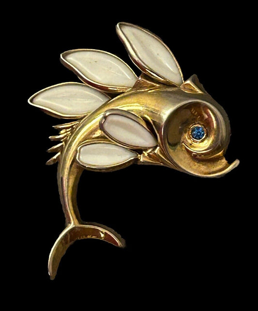 Vintage Crown Trifari Fish Brooch Pin Glass Figural Rare Philippe - Vintage Jewelry Collective