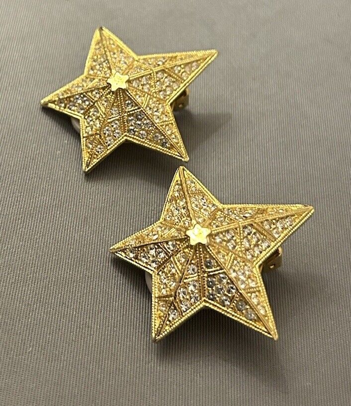 Vintage Kirk's Folly Star Clip Earrings Rhinestone Crystal Celestial - Vintage Jewelry Collective