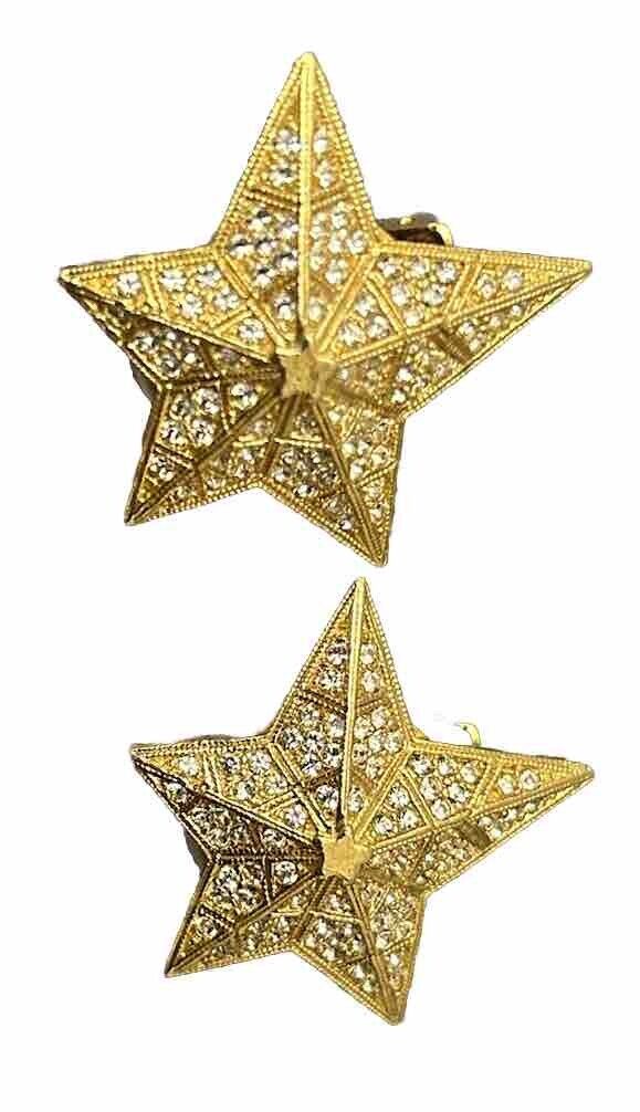 Vintage Kirk's Folly Star Clip Earrings Rhinestone Crystal Celestial - Vintage Jewelry Collective