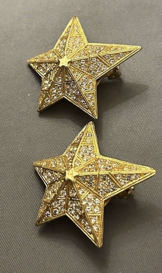 Vintage Kirk's Folly Star Clip Earrings Rhinestone Crystal Celestial - Vintage Jewelry Collective