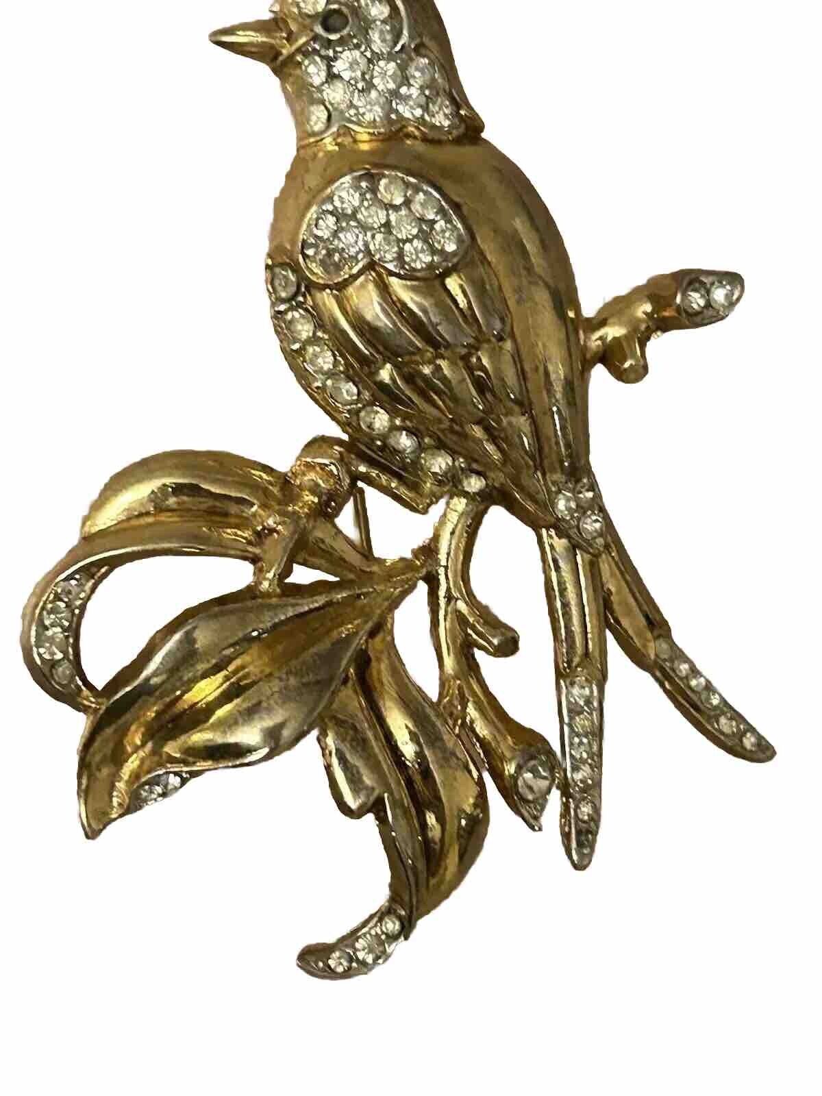 Vintage Trifari Brooch 1941 Alfred Philippe Bird Branch Rhinestone Figural Pin - Vintage Jewelry Collective