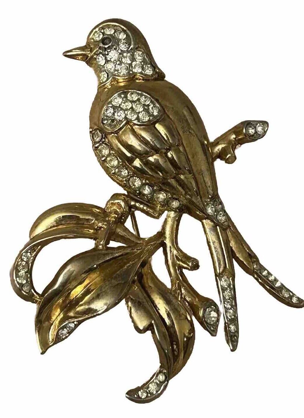 Vintage Trifari Brooch 1941 Alfred Philippe Bird Branch Rhinestone Figural Pin - Vintage Jewelry Collective