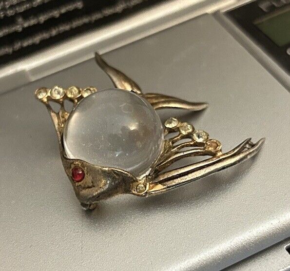 Vintage Sterling Jelly Belly Brooch Pin Fish Clear Lucite 1940s Figural Silver - Vintage Jewelry Collective