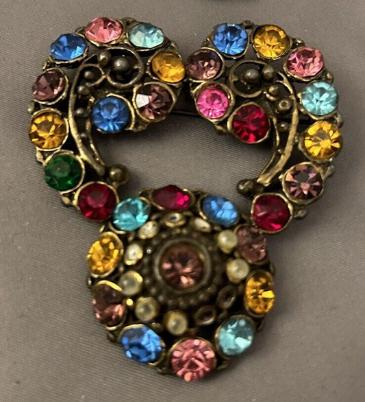 Vintage Colorful Rhinestone Brooch Pin Or Necklace Pendant 2.5” Hungarian - Vintage Jewelry Collective