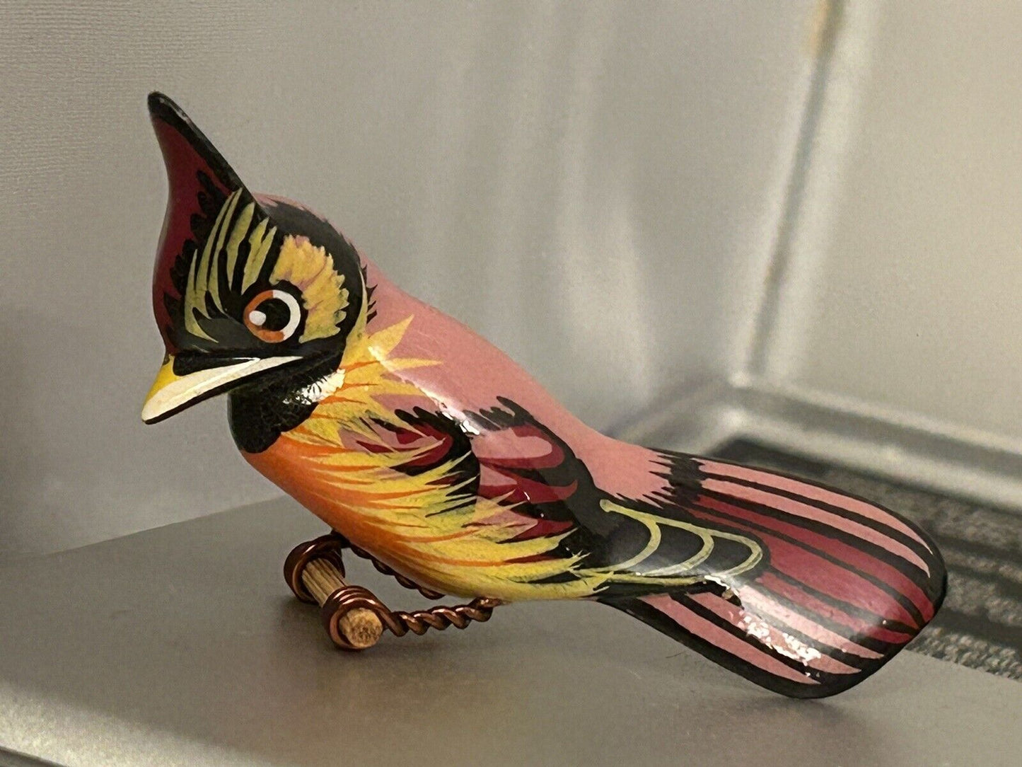 Vintage Cardinal Bird Hand Carved Painted Hardwood Brooch Pin Not Takahashi - Vintage Jewelry Collective