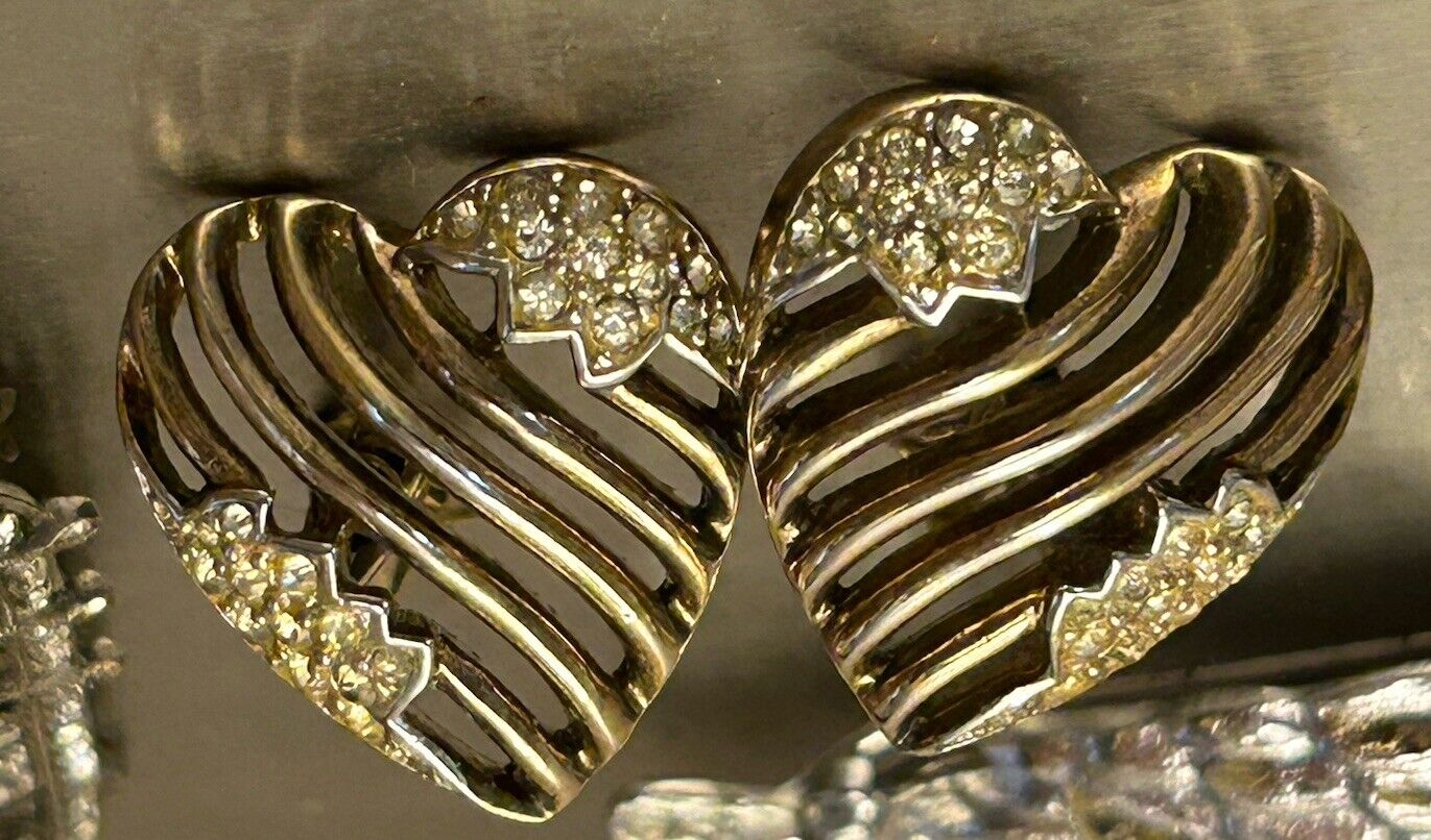 Vintage Trifari Earrings Clear Pave Rhinestone Broken Heart Open Work - Vintage Jewelry Collective