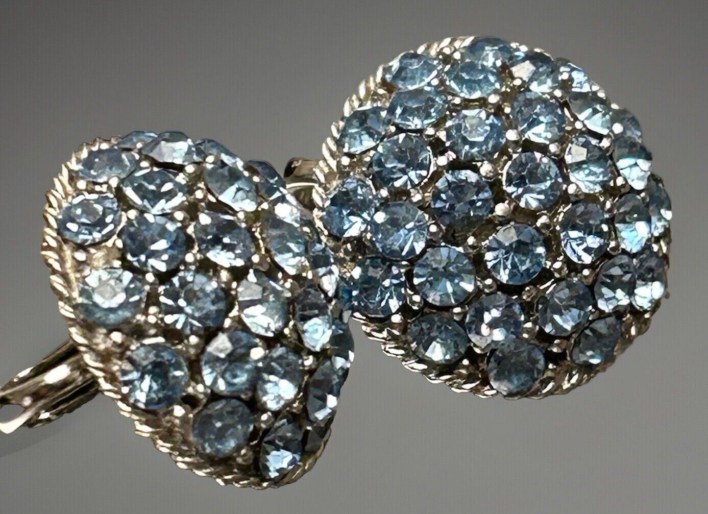 Vintage Trifari Powder Blue Pave Rhinestone Dome Earrings Philippe - Vintage Jewelry Collective