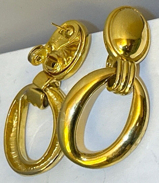 Vintage Yves Saint Laurent YSL Teardrop Hoop Earrings, Gold Plated Door Knockers - Vintage Jewelry Collective