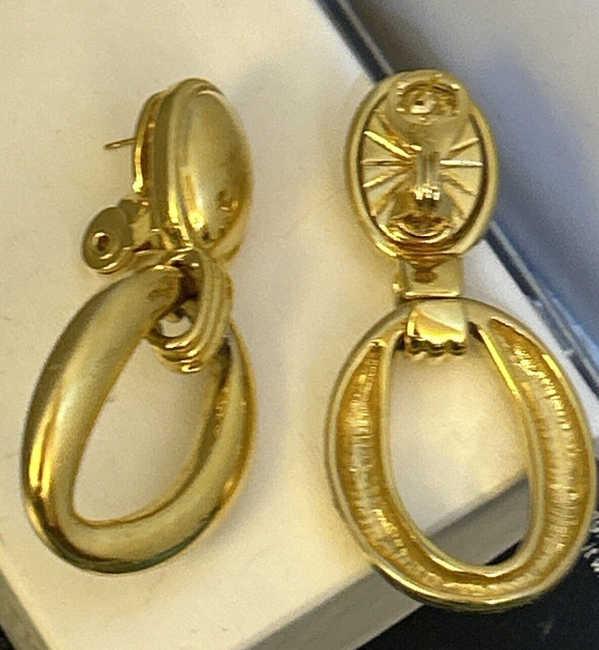 Vintage Yves Saint Laurent YSL Teardrop Hoop Earrings, Gold Plated Door Knockers - Vintage Jewelry Collective