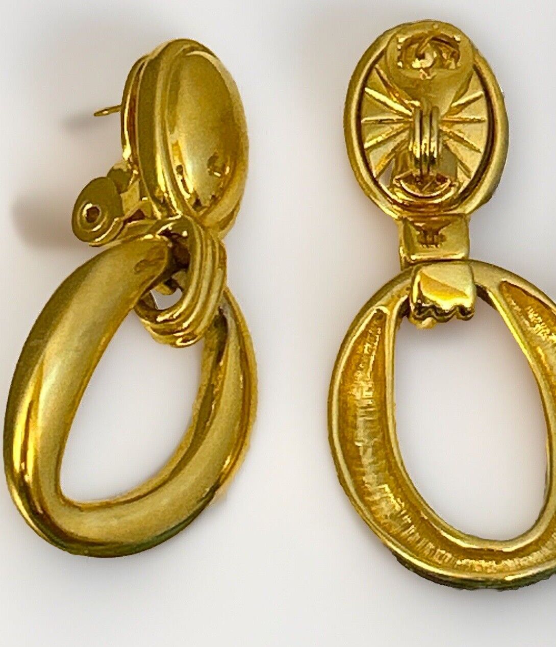 Vintage Yves Saint Laurent YSL Teardrop Hoop Earrings, Gold Plated Door Knockers - Vintage Jewelry Collective