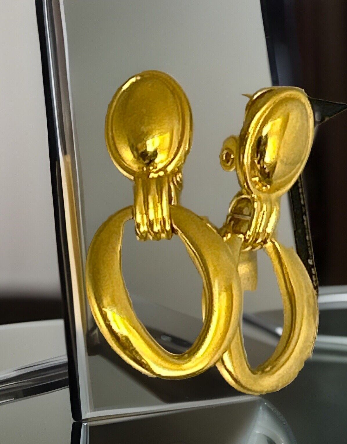 Vintage Yves Saint Laurent YSL Teardrop Hoop Earrings, Gold Plated Door Knockers - Vintage Jewelry Collective