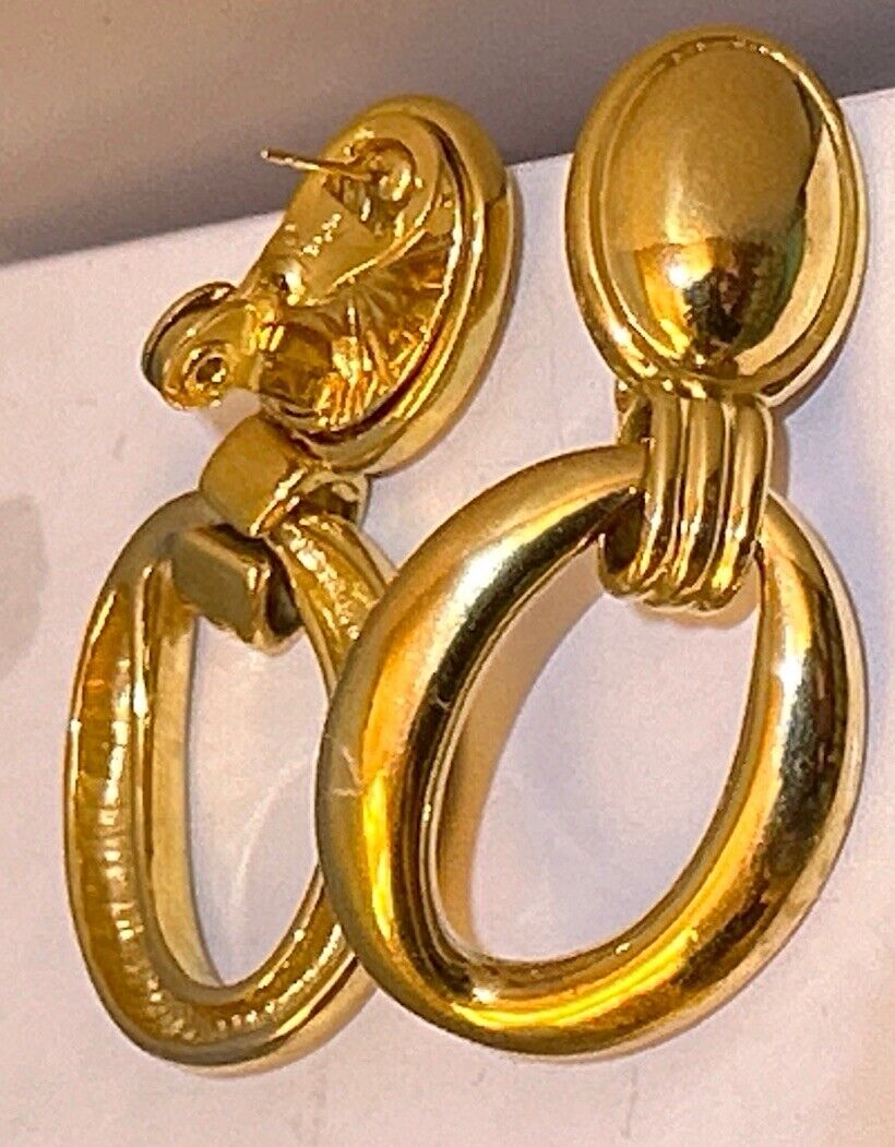 Vintage Yves Saint Laurent YSL Teardrop Hoop Earrings, Gold Plated Door Knockers - Vintage Jewelry Collective