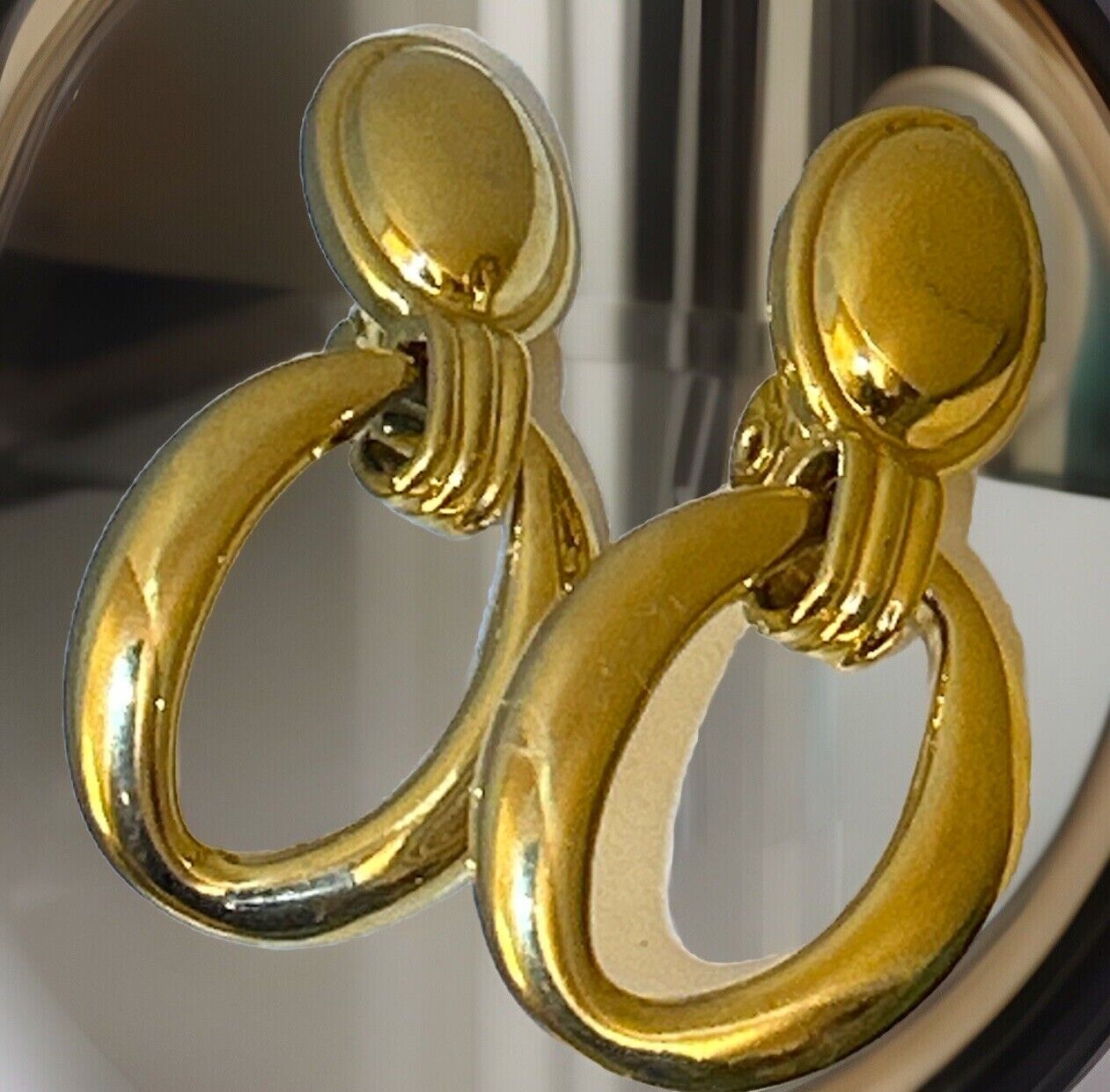 Vintage Yves Saint Laurent YSL Teardrop Hoop Earrings, Gold Plated Door Knockers - Vintage Jewelry Collective