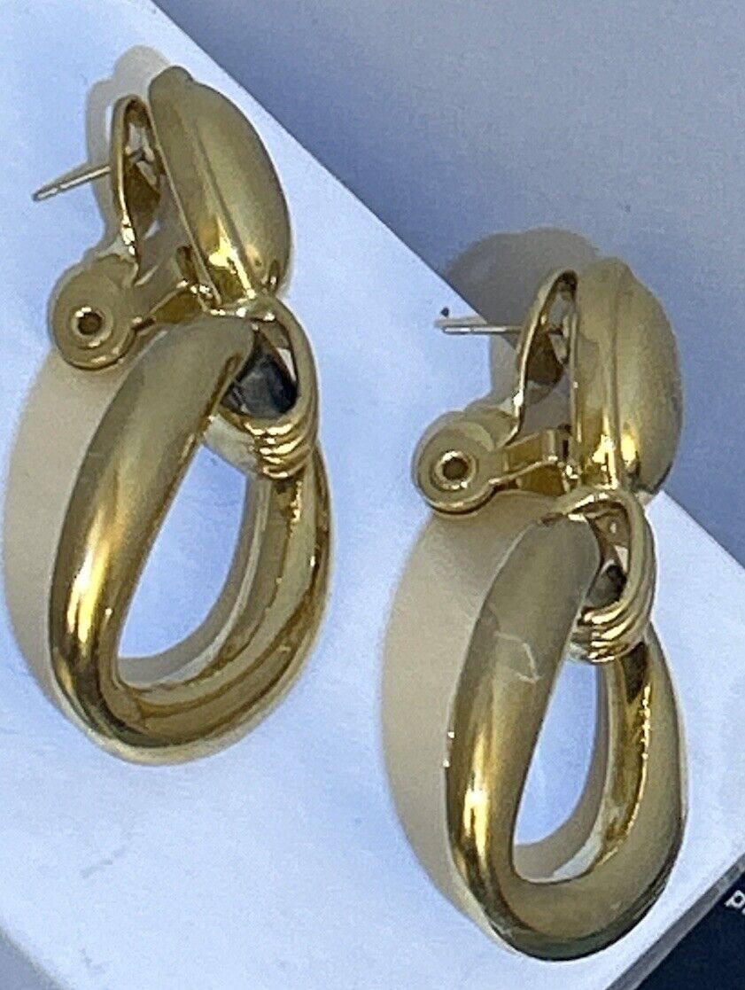 Vintage Yves Saint Laurent YSL Teardrop Hoop Earrings, Gold Plated Door Knockers - Vintage Jewelry Collective