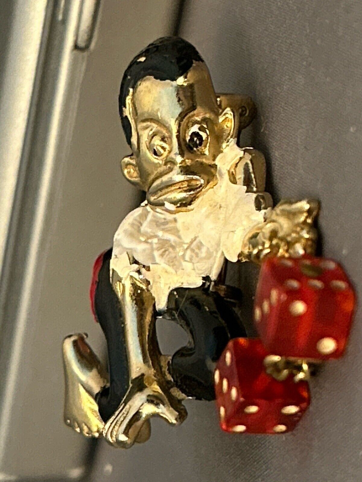 Vintage Enamel Man Playing Dice Brooch Pin Book Piece Figural CastleCliff - Vintage Jewelry Collective