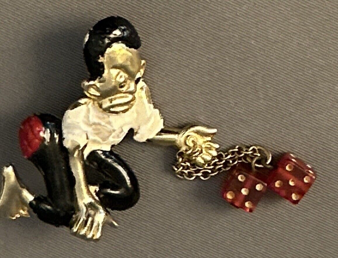 Vintage Enamel Man Playing Dice Brooch Pin Book Piece Figural CastleCliff - Vintage Jewelry Collective