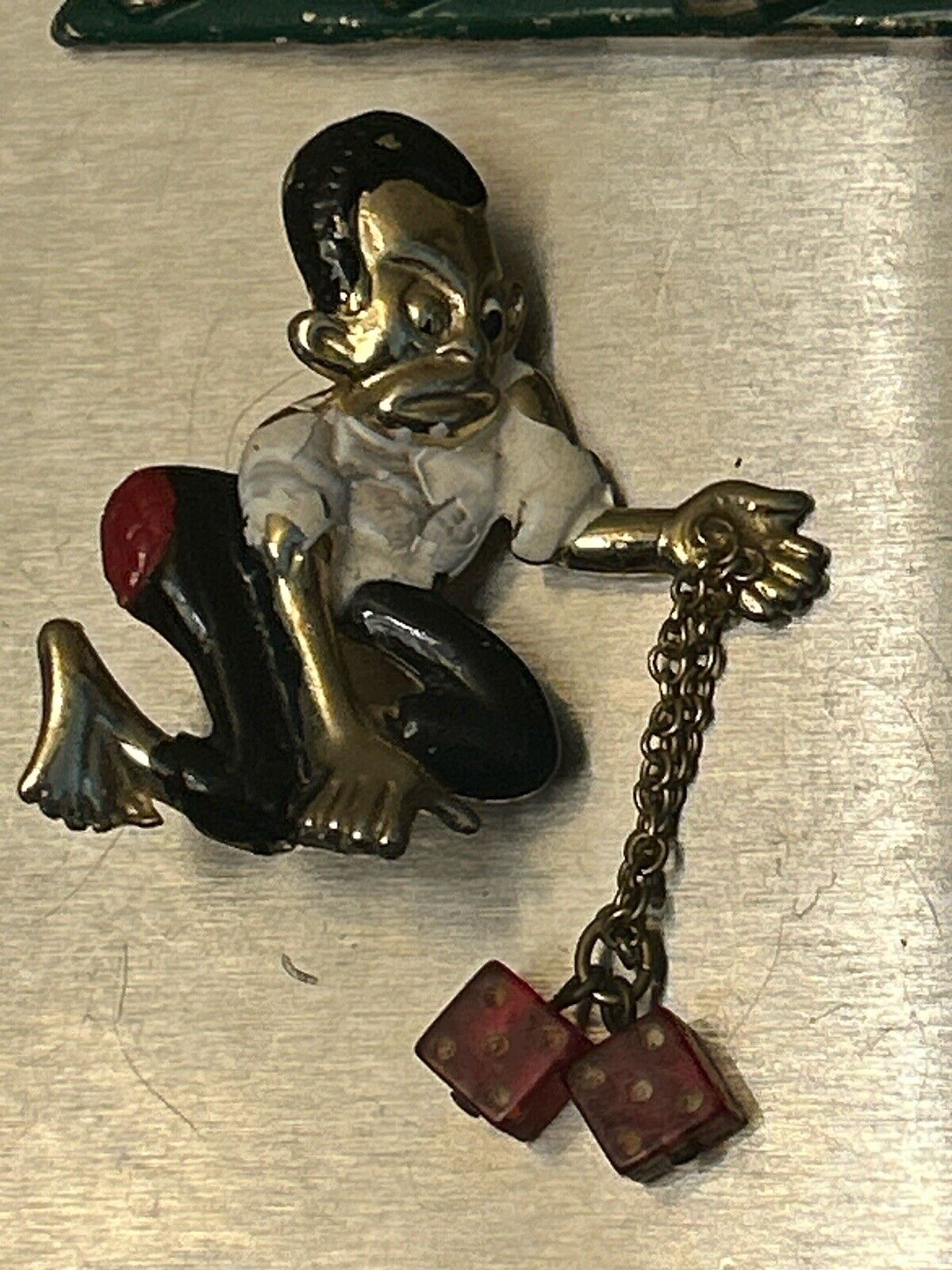 Vintage Enamel Man Playing Dice Brooch Pin Book Piece Figural CastleCliff - Vintage Jewelry Collective