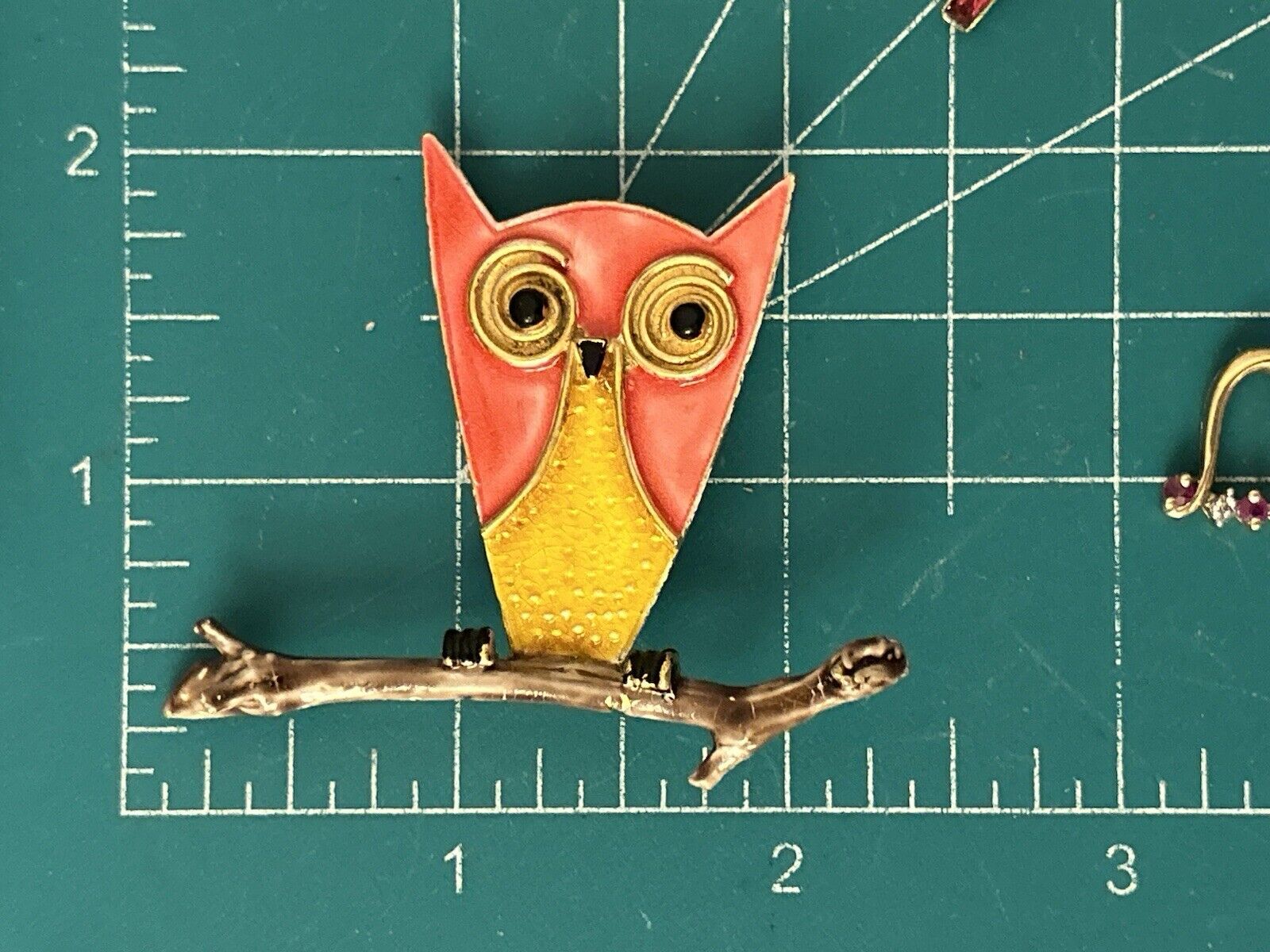 Vintage Accessocraft Enamel Owl Brooch Pin Figural Bird Vibrant Pink Yellow Uniq - Vintage Jewelry Collective