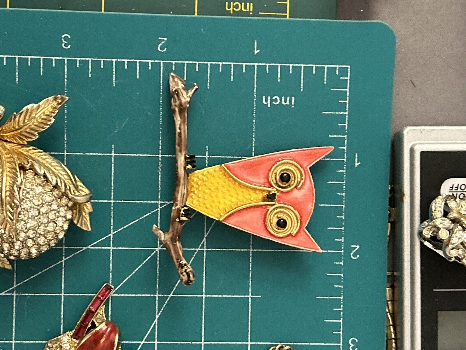 Vintage Accessocraft Enamel Owl Brooch Pin Figural Bird Vibrant Pink Yellow Uniq - Vintage Jewelry Collective