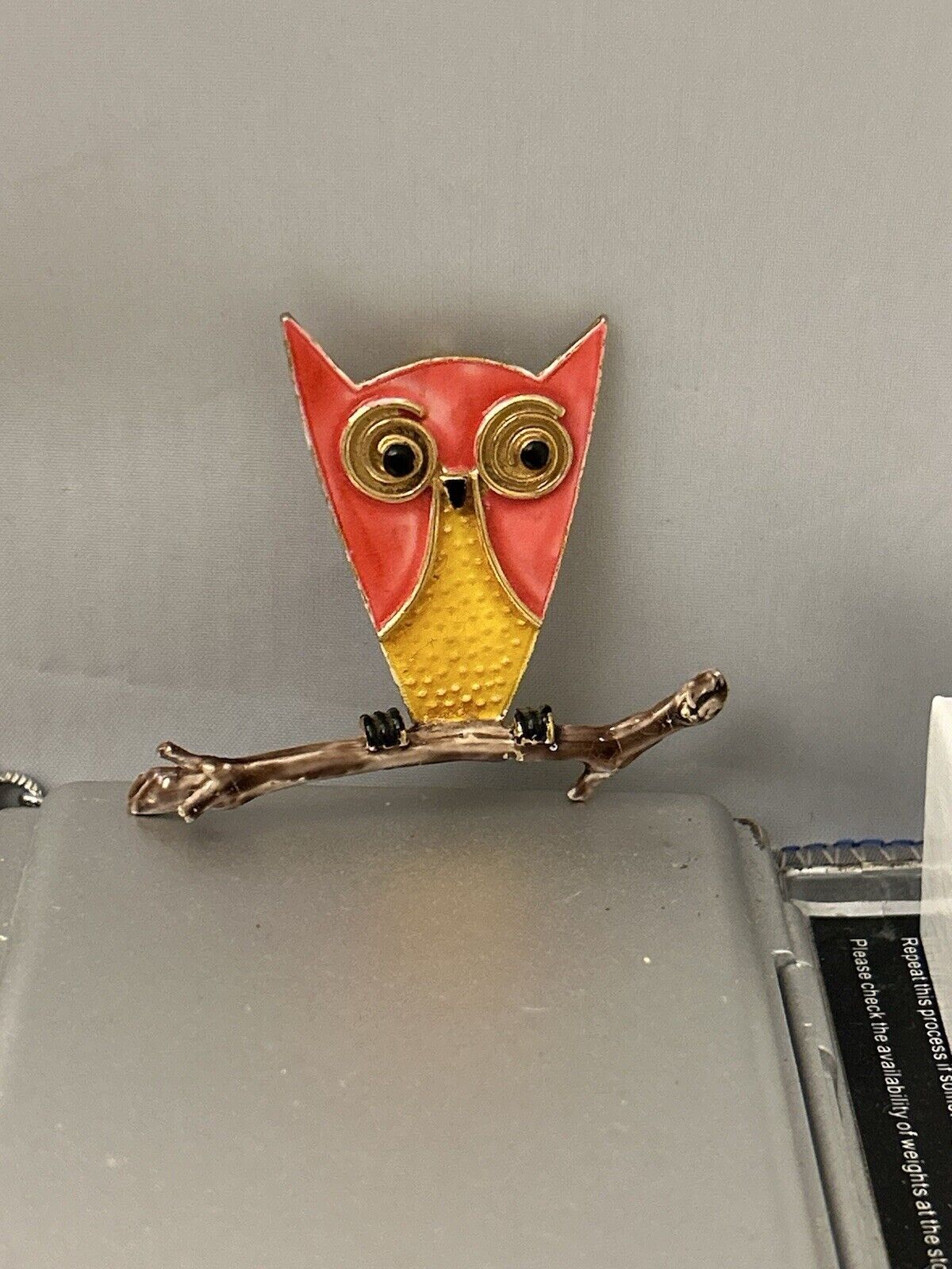 Vintage Accessocraft Enamel Owl Brooch Pin Figural Bird Vibrant Pink Yellow Uniq - Vintage Jewelry Collective