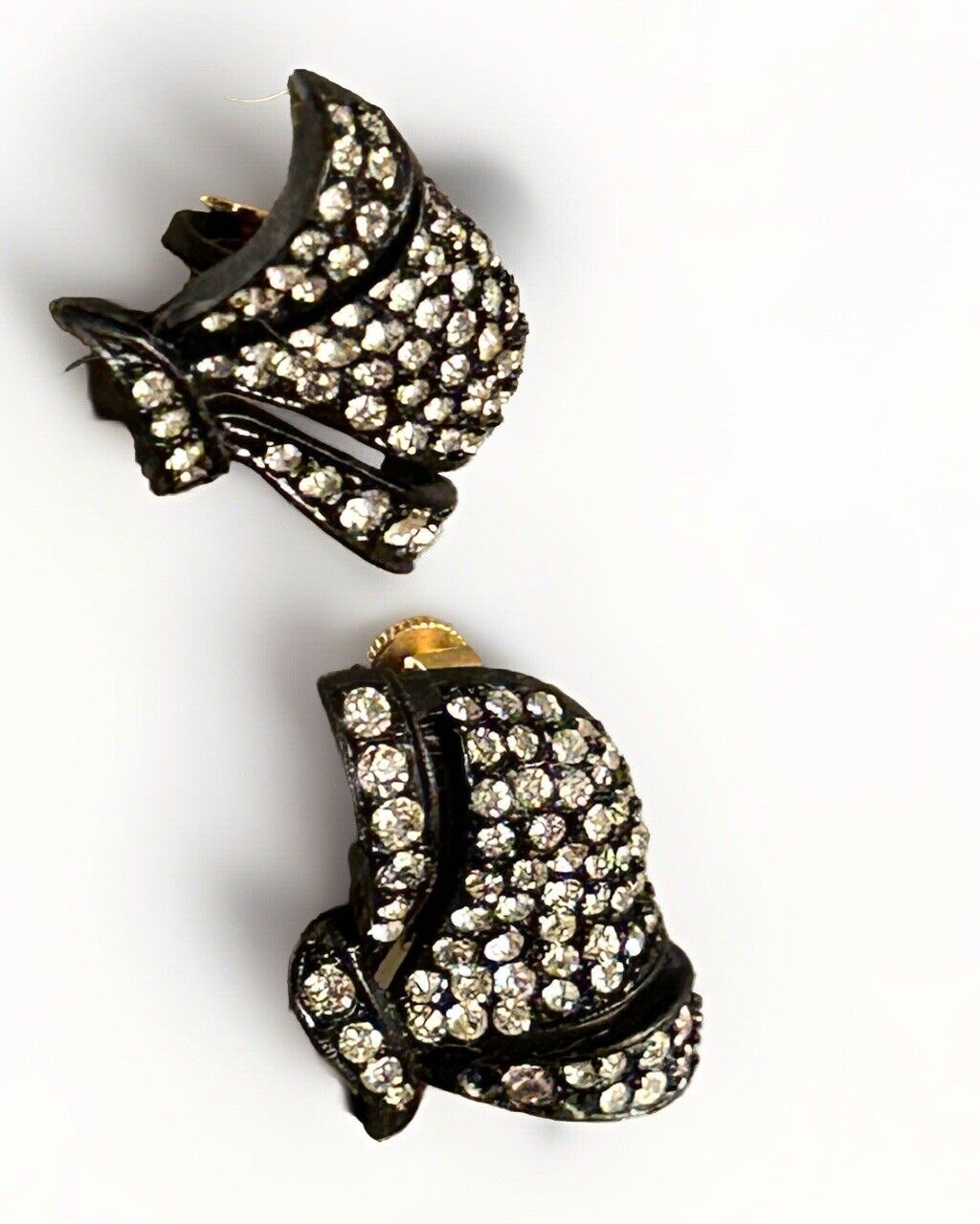 Vintage Vendome Black Earrings Rhinestone Crystal Unique Sparkling B&W MCM - Vintage Jewelry Collective