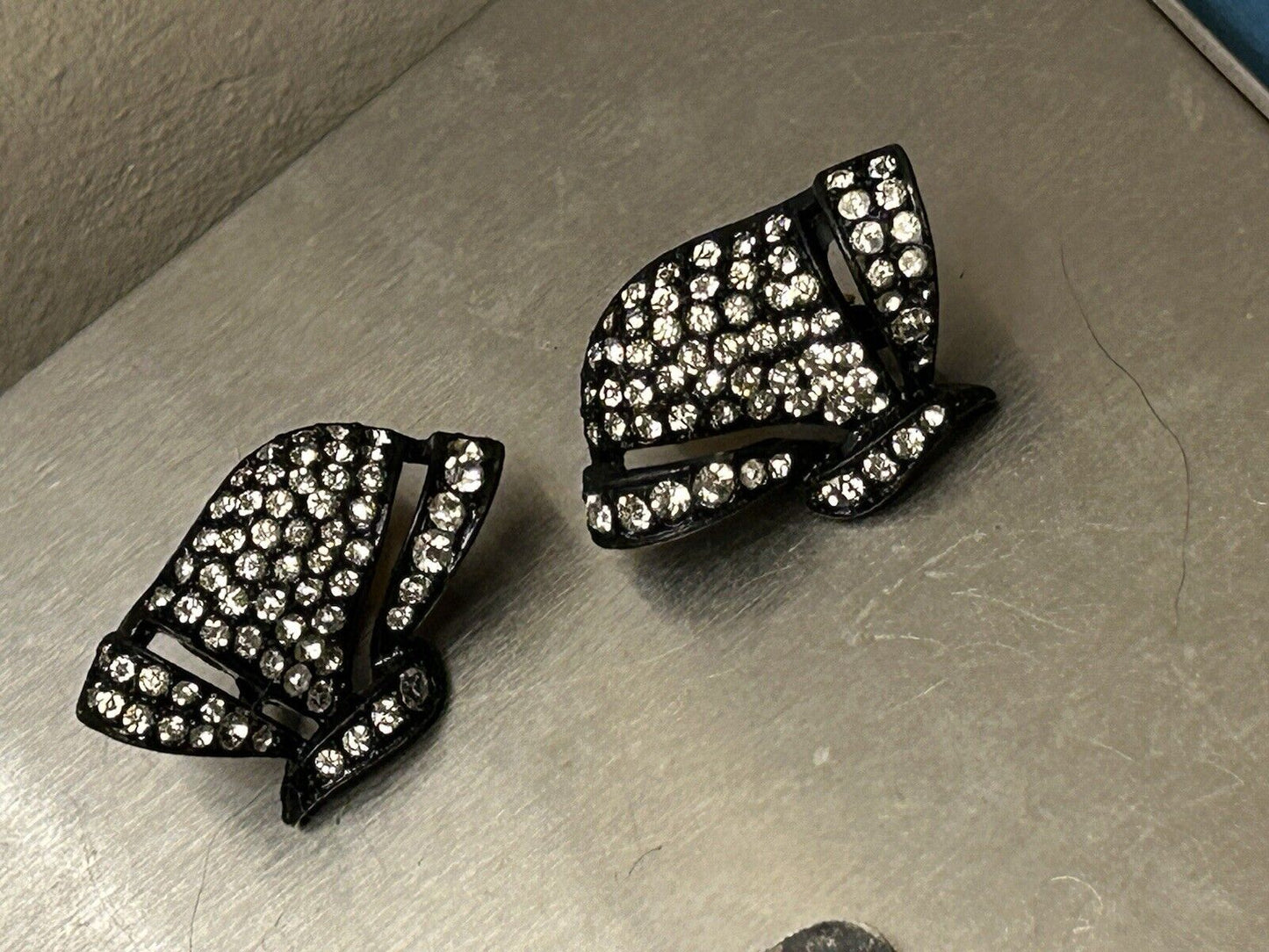 Vintage Vendome Black Earrings Rhinestone Crystal Unique Sparkling B&W MCM - Vintage Jewelry Collective