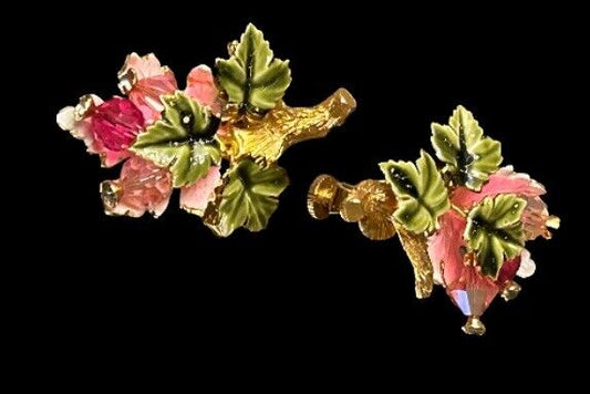 Vintage Vendome Earrings Pink Crystal Enamel Shooting Center Clips - Vintage Jewelry Collective