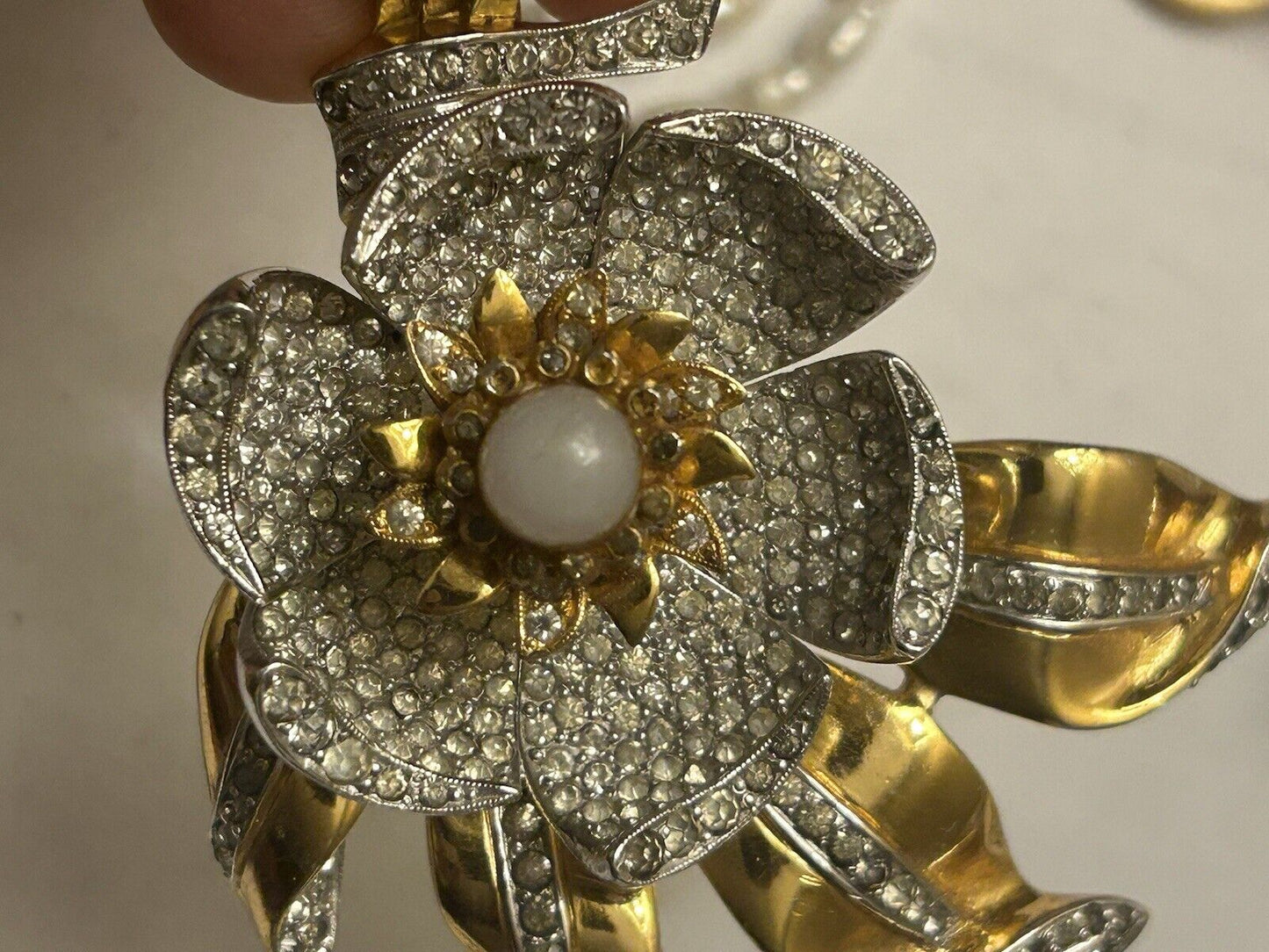 📌RARE Vintage Large 1940 Pave Rhinestone Flower Brooch Pin MECHANICAL Figural - Vintage Jewelry Collective