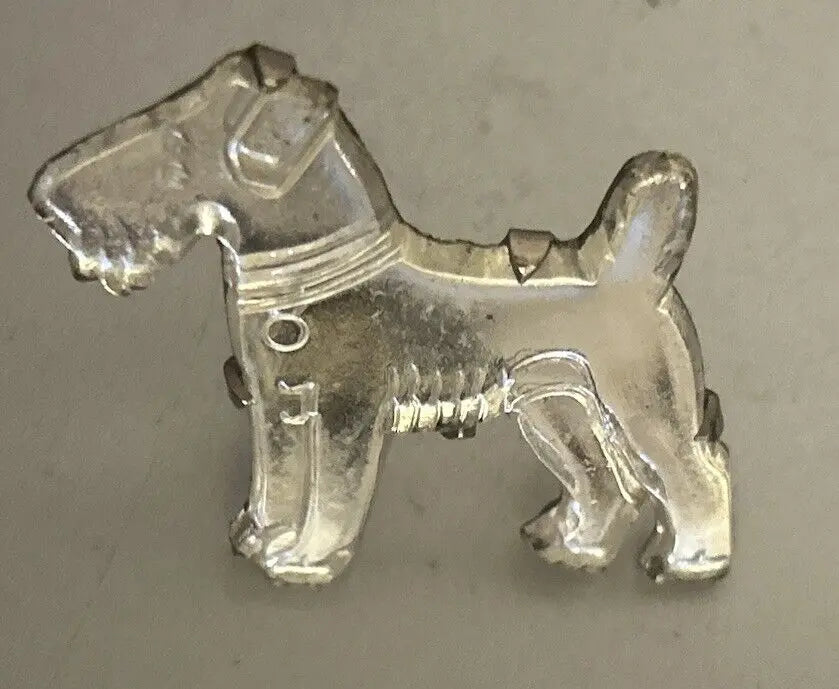 Art Deco Carved Glass Mirror Terrier Dog Brooch Pin Unique Early C Clasp 1930s - Vintage Jewelry Collective