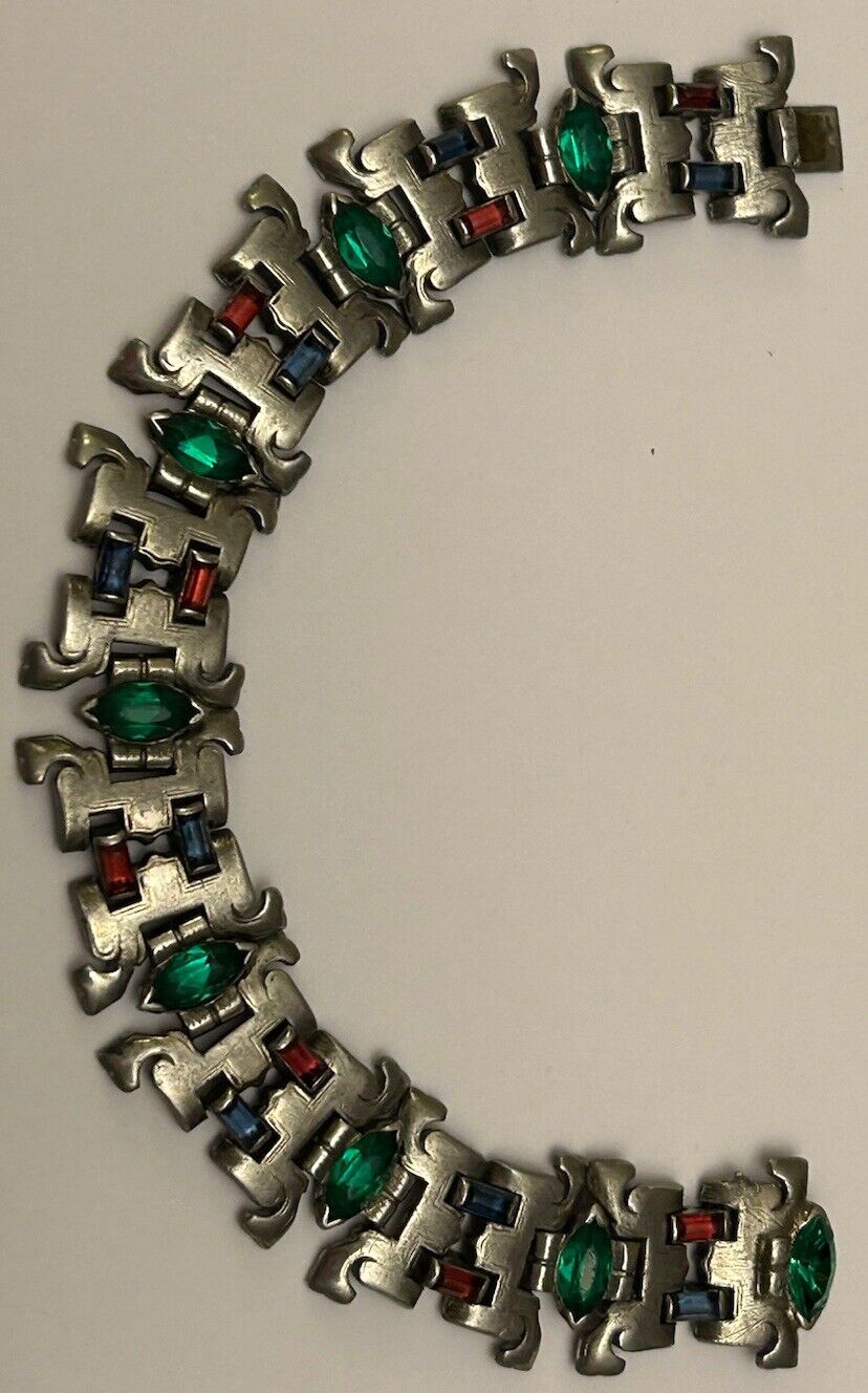 Vintage Trifari 1930’s Jewels Of India  Glass Rhinestone Bracelet Mogul - Vintage Jewelry Collective