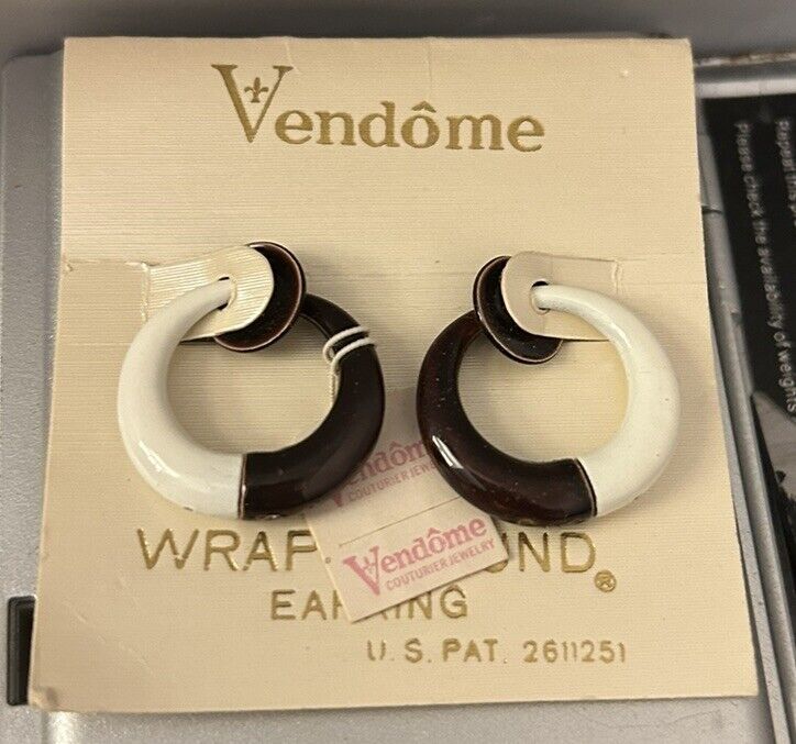 Vintage Vendome Enamel Hoop Earrings Rare Wrap NOS Costume Jewelry Patent RARE - Vintage Jewelry Collective