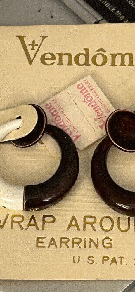 Vintage Vendome Enamel Hoop Earrings Rare Wrap NOS Costume Jewelry Patent RARE - Vintage Jewelry Collective